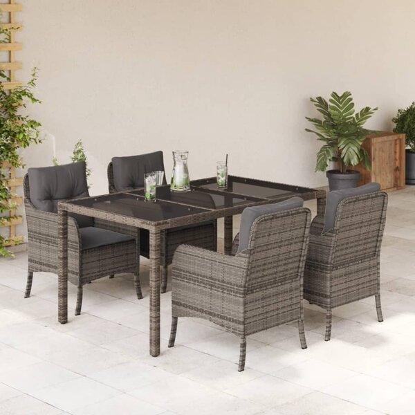 5 részes szürke polyrattan kerti étkezőgarnitúra párnával