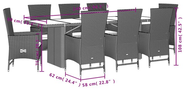 9 részes bézs polyrattan kerti étkezőgarnitúra párnákkal