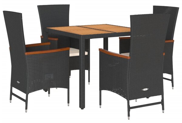 5 részes fekete polyrattan kerti étkezőgarnitúra párnákkal