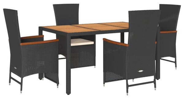 5 részes fekete polyrattan kerti étkezőgarnitúra párnákkal