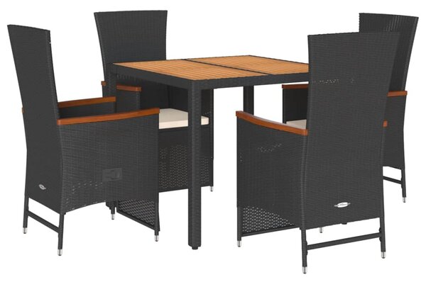 5 részes fekete polyrattan kerti étkezőgarnitúra párnákkal