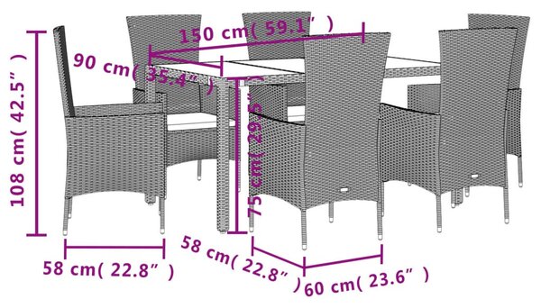 7 részes bézs polyrattan kerti étkezőgarnitúra párnákkal