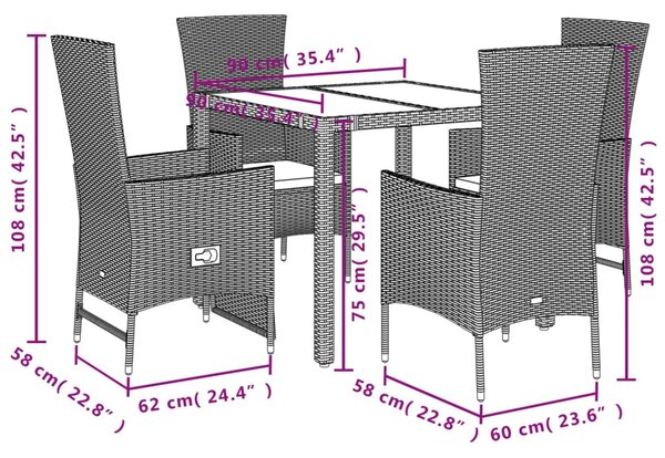 5 részes bézs polyrattan kerti étkezőgarnitúra párnákkal