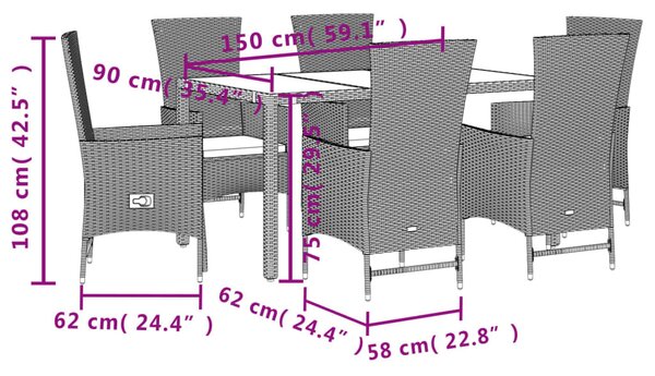 7 részes bézs polyrattan kerti étkezőgarnitúra párnákkal