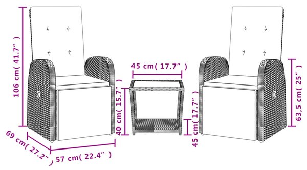 3 részes szürke polyrattan kerti étkezőgarnitúra párnával
