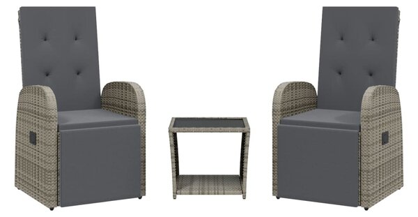 3 részes szürke polyrattan kerti étkezőgarnitúra párnával
