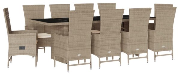 11 részes bézs polyrattan kerti étkezőgarnitúra párnákkal