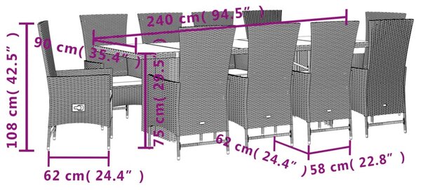 11 részes bézs polyrattan kerti étkezőgarnitúra párnákkal