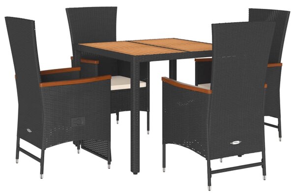 5 részes fekete polyrattan kerti étkezőgarnitúra párnákkal