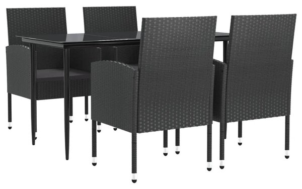 5 részes fekete polyrattan és acél kerti étkezőgarnitúra