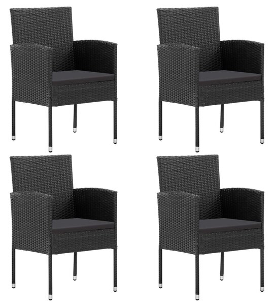 5 részes fekete polyrattan és acél kerti étkezőgarnitúra