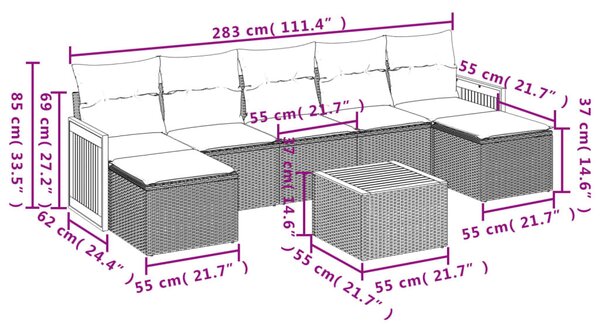 8 részes bézs polyrattan kerti ülőgarnitúra párnával