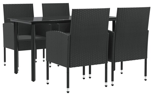 5 részes fekete polyrattan és acél kerti étkezőgarnitúra