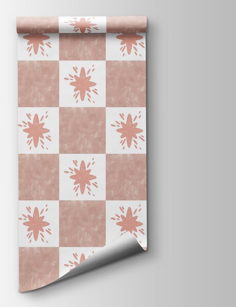 Fotótapéta Rózsaszín négyzetek fehér négyzetekkel, Geometriai fotótapéta, Népszerű fotótapéta, t00439 - Tapeko.hu