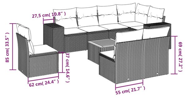 9 részes szürke polyrattan kerti ülőgarnitúra párnákkal
