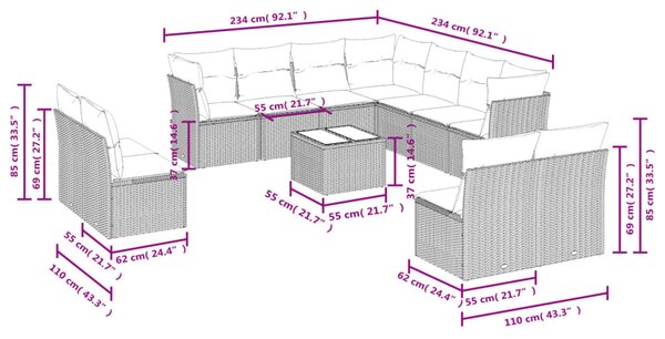 12 részes bézs polyrattan kerti ülőgarnitúra párnákkal