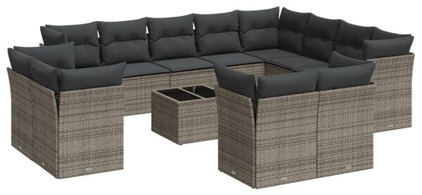 13 részes szürke polyrattan kerti ülőgarnitúra párnákkal