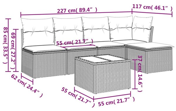 6 részes bézs polyrattan kerti ülőgarnitúra párnával