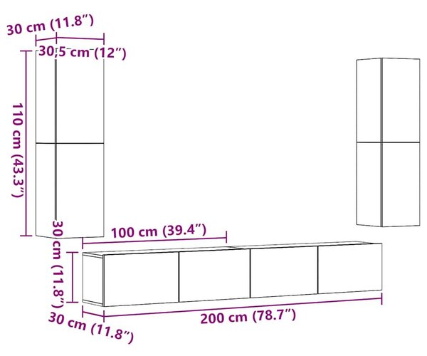 VidaXL falra szerelhető TV szekrények 4 db régi fa szerelt fa
