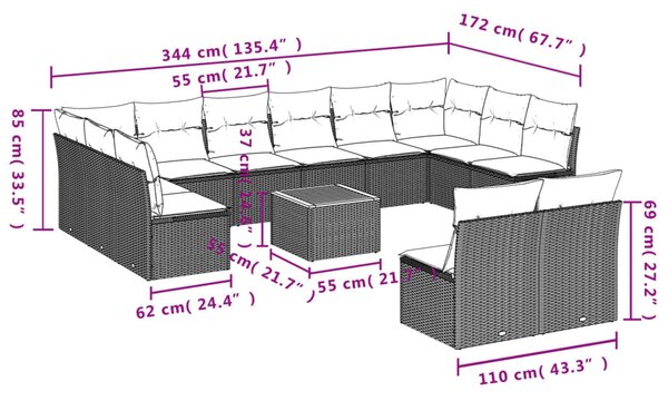 13 részes bézs polyrattan kerti ülőgarnitúra párnákkal