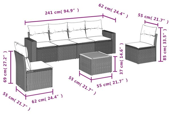7 részes bézs polyrattan kerti ülőgarnitúra párnákkal