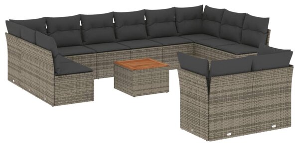 13 részes szürke polyrattan kerti ülőgarnitúra párnákkal