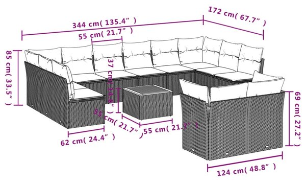 13 részes szürke polyrattan kerti ülőgarnitúra párnákkal