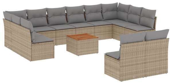 13 részes bézs polyrattan kerti ülőgarnitúra párnákkal