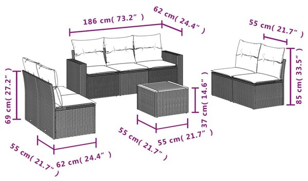 8 részes bézs polyrattan kerti ülőgarnitúra párnával