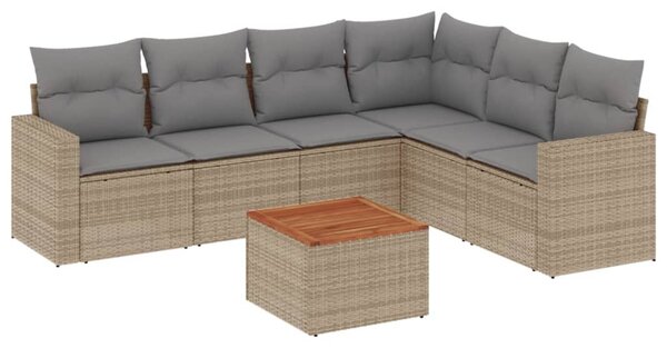 7 részes bézs polyrattan kerti ülőgarnitúra párnákkal