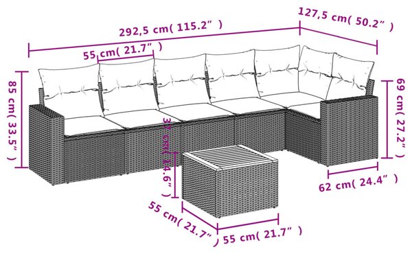 7 részes bézs polyrattan kerti ülőgarnitúra párnákkal