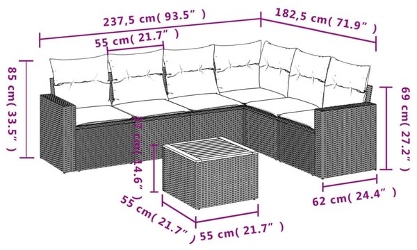 7 részes bézs polyrattan kerti ülőgarnitúra párnákkal