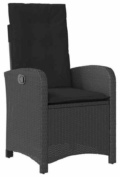 3 részes fekete polyrattan kerti étkezőgarnitúra párnákkal