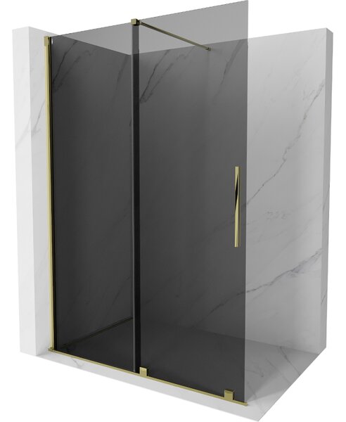 Mexen Velar, zuhany paraván tolóajtóval Walk-in 140 x 200 cm, 8mm szürke üveg, arany fényes, 871-140-000-43-50