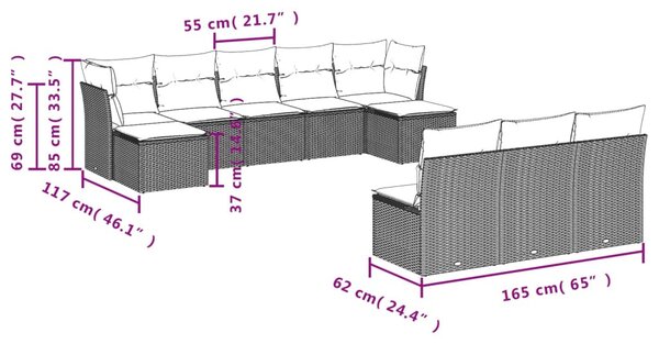 10 részes bézs polyrattan kerti ülőgarnitúra párnával