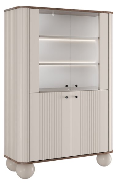 Vesper négyajtós vitrin 103 cm - kasmír / dió / fekete fogantyúk / gömb lábak