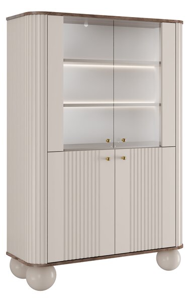 Vesper négyajtós vitrines szekrény 103 cm - kasmír / dió / arany fogantyúk / gömb lábak