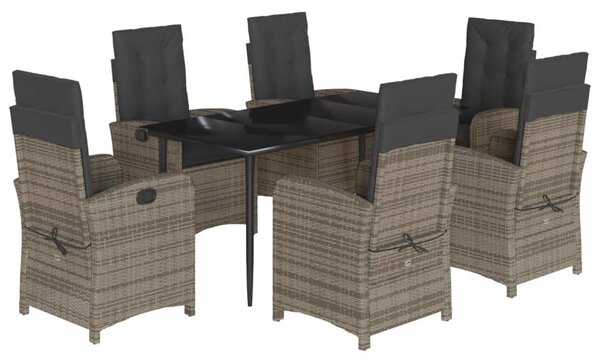 7 részes szürke polyrattan kerti étkezőgarnitúra párnával