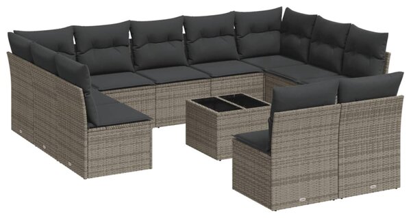 12 részes szürke polyrattan kerti ülőgarnitúra párnákkal