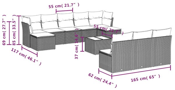 11 részes bézs polyrattan kerti ülőgarnitúra párnákkal