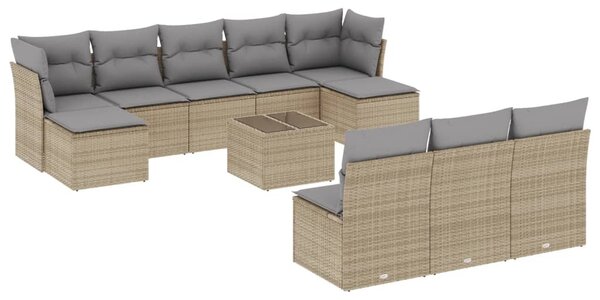 11 részes bézs polyrattan kerti ülőgarnitúra párnákkal