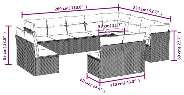 12 részes bézs polyrattan kerti ülőgarnitúra párnákkal