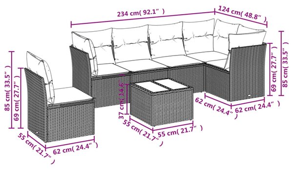 7 részes bézs polyrattan kerti ülőgarnitúra párnákkal