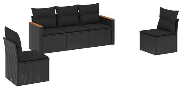 5 részes fekete polyrattan kerti kanapészett párnákkal