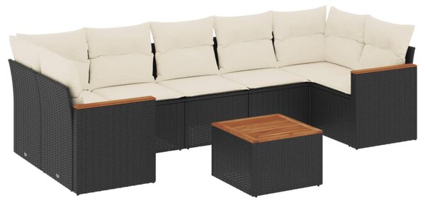 8 részes fekete polyrattan kerti ülőgarnitúra párnákkal