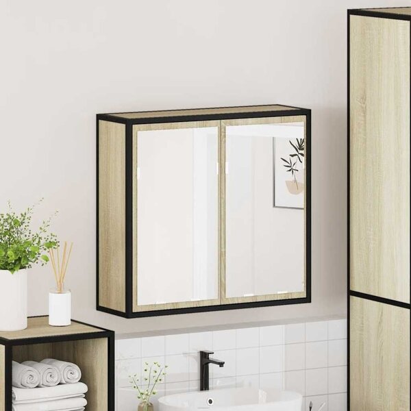 VidaXL sonoma tölgy szerelt fa tükrös fürdőszobaszekrény 65x20x60 cm