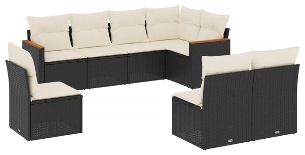 8 részes fekete polyrattan kerti ülőgarnitúra párnákkal
