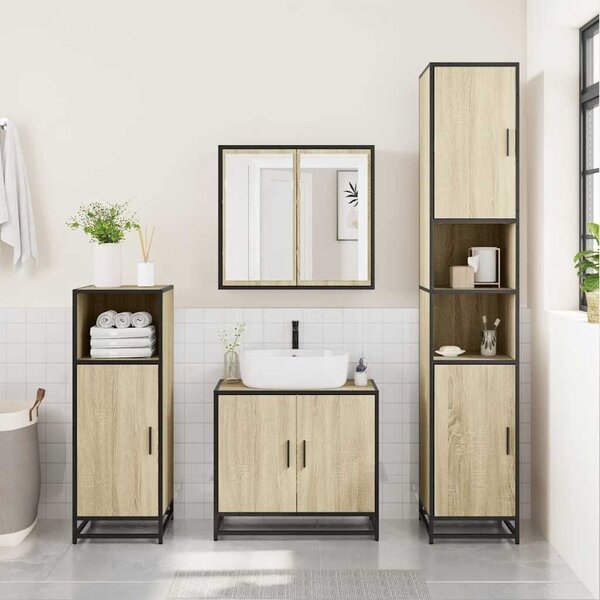 VidaXL sonoma tölgy szerelt fa tükrös fürdőszobaszekrény 65x20x60 cm