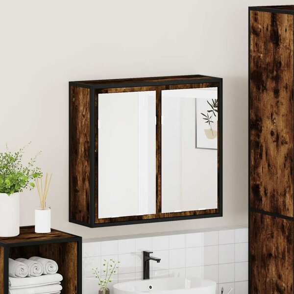 VidaXL füstölt tölgy szerelt fa tükrös fürdőszobaszekrény 65x20x60 cm
