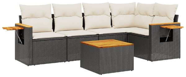 6 részes fekete polyrattan kerti ülőgarnitúra párnákkal